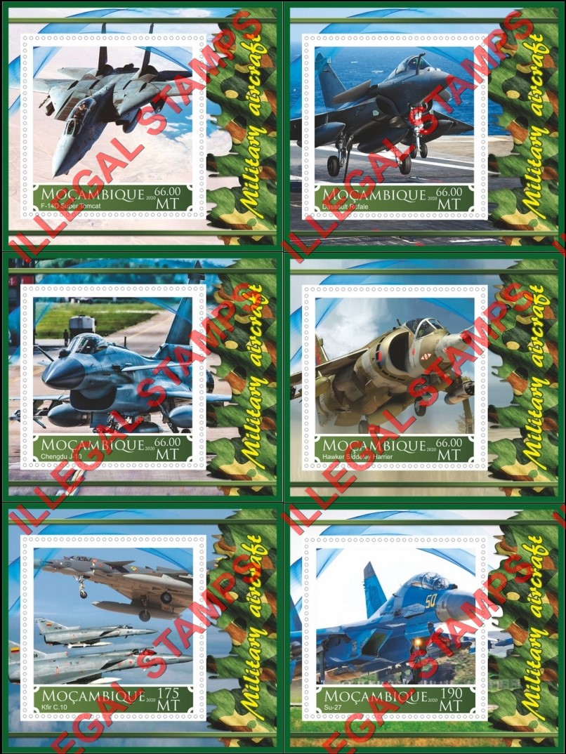  Mozambique 2020 Military Aircraft Counterfeit Illegal Stamp Souvenir Sheets of 1
