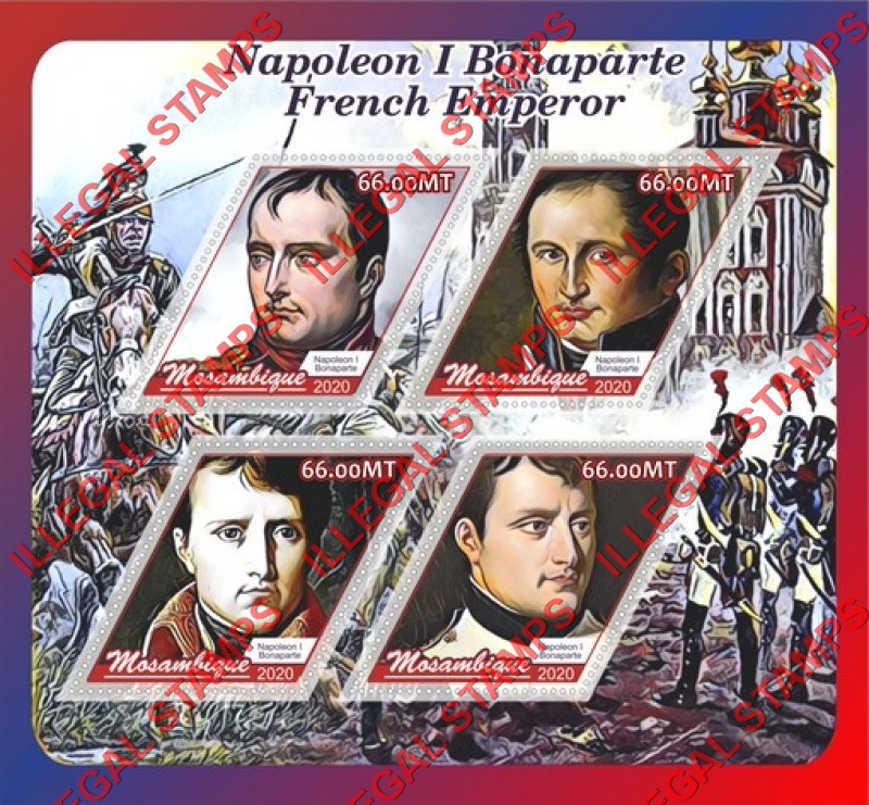  Mozambique 2020 Napoleon Bonaparte (different) Counterfeit Illegal Stamp Souvenir Sheet of 4
