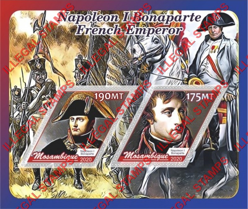  Mozambique 2020 Napoleon Bonaparte (different) Counterfeit Illegal Stamp Souvenir Sheet of 2