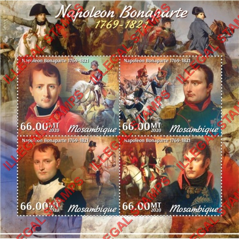  Mozambique 2020 Napoleon Bonaparte Counterfeit Illegal Stamp Souvenir Sheet of 4