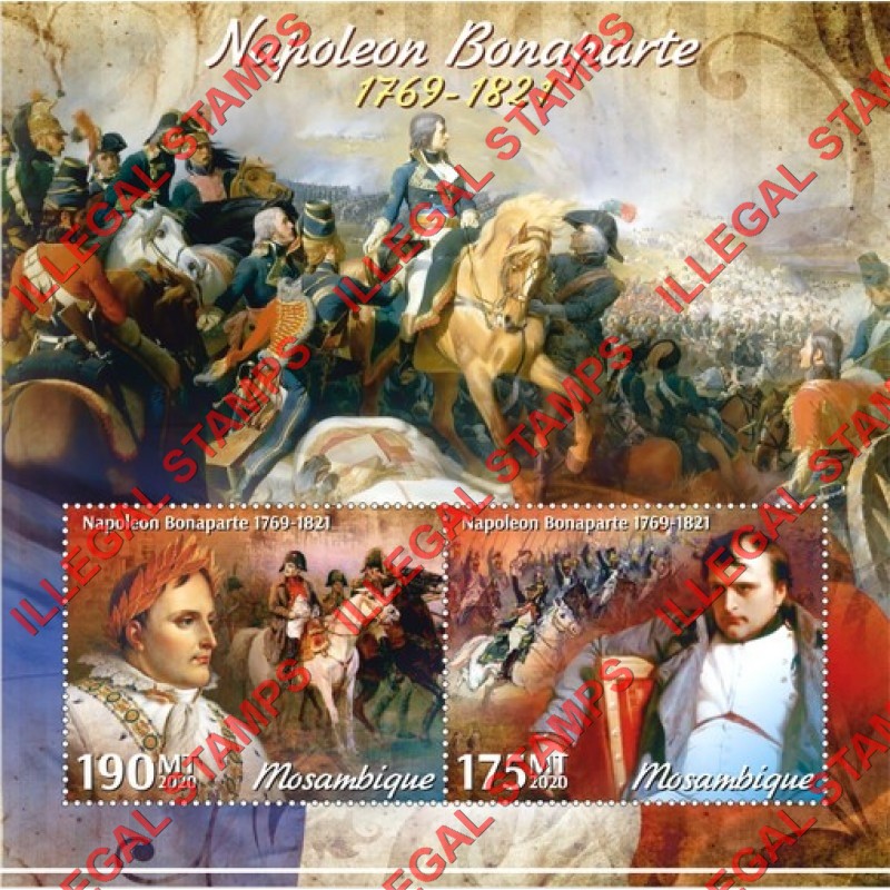  Mozambique 2020 Napoleon Bonaparte Counterfeit Illegal Stamp Souvenir Sheet of 2