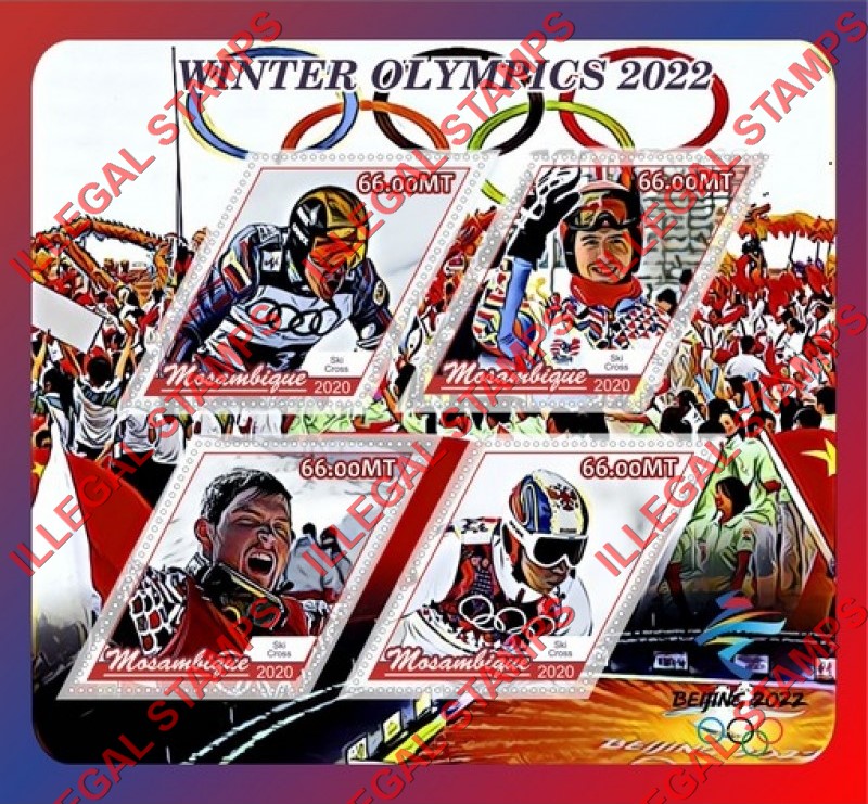  Mozambique 2020 Olympic Games in Beijing in 2022 Ski Cross Counterfeit Illegal Stamp Souvenir Sheet of 4