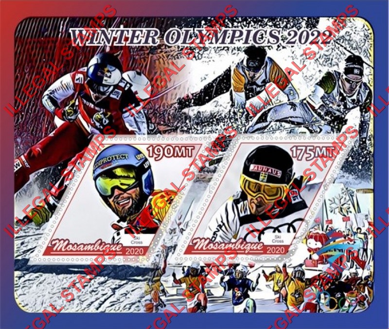  Mozambique 2020 Olympic Games in Beijing in 2022 Ski Cross Counterfeit Illegal Stamp Souvenir Sheet of 2
