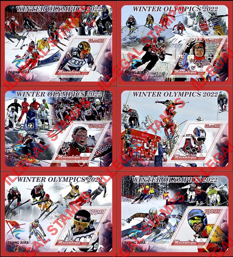  Mozambique 2020 Olympic Games in Beijing in 2022 Ski Cross Counterfeit Illegal Stamp Souvenir Sheets of 1