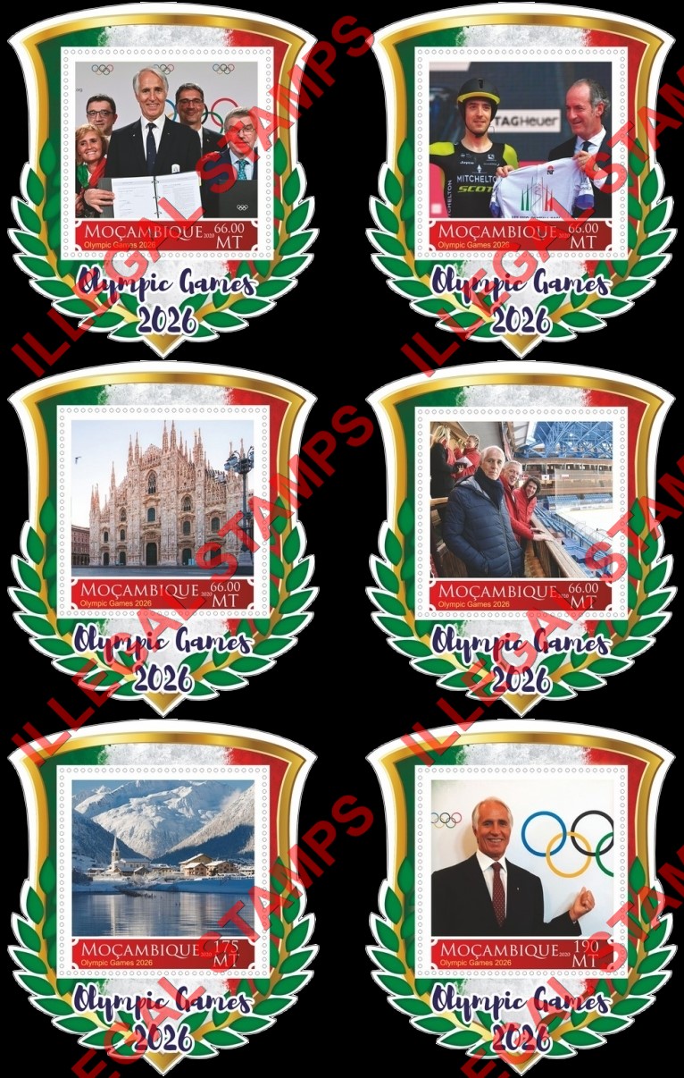  Mozambique 2020 Olympic Games in Milan in 2026 Counterfeit Illegal Stamp Souvenir Sheets of 1