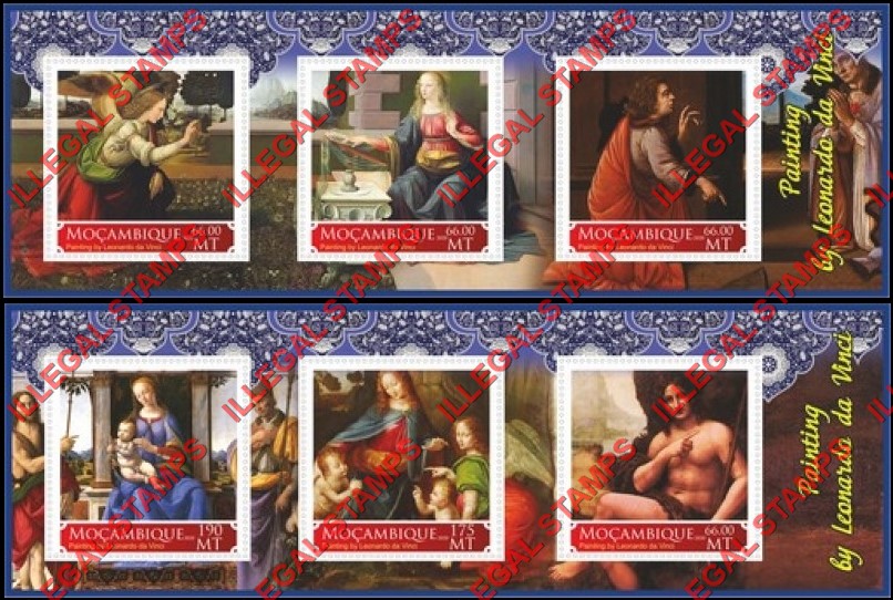  Mozambique 2020 Paintings by Leonardo da Vinci Counterfeit Illegal Stamp Souvenir Sheets of 3