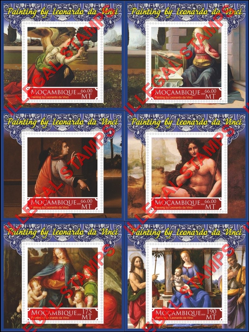  Mozambique 2020 Paintings by Leonardo da Vinci Counterfeit Illegal Stamp Souvenir Sheets of 1