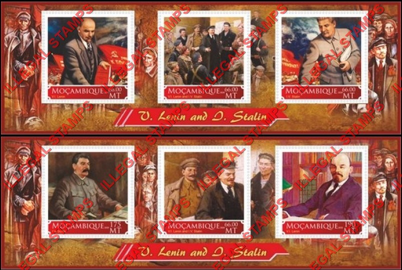 Mozambique 2020 Stalin and Lenin (different a) Counterfeit Illegal Stamp Souvenir Sheets of 3