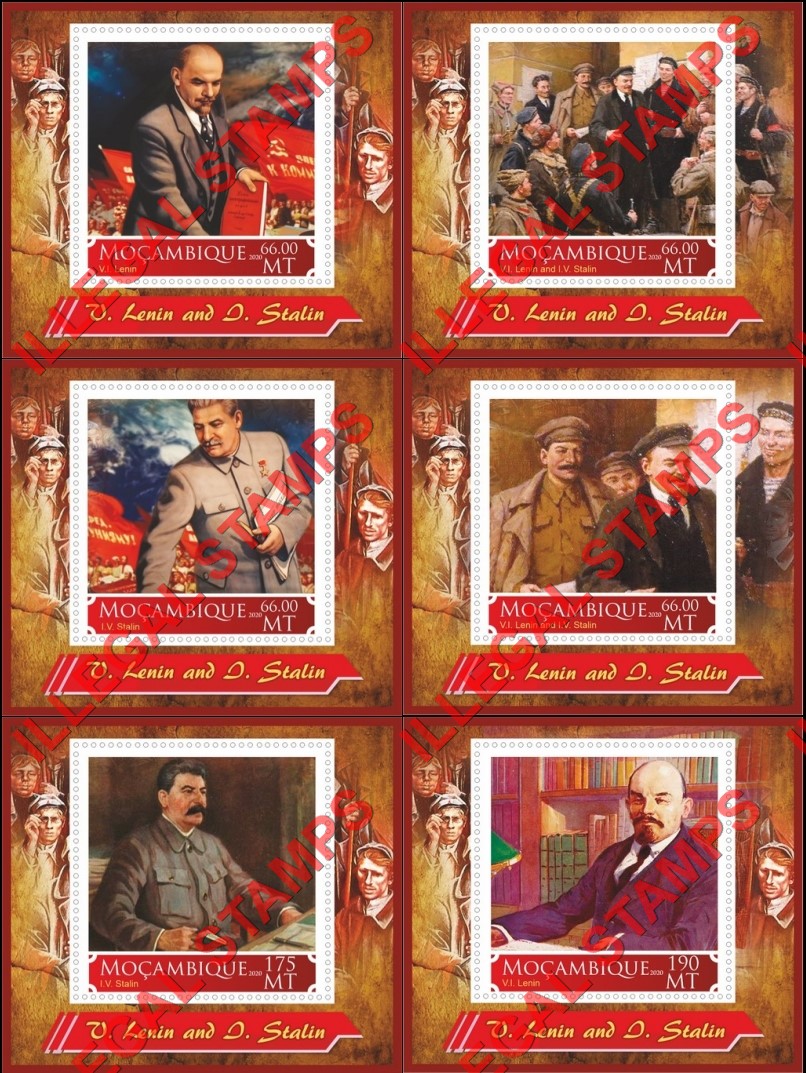  Mozambique 2020 Stalin and Lenin (different a) Counterfeit Illegal Stamp Souvenir Sheets of 1