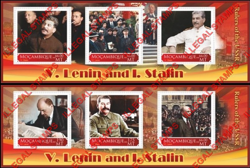 Mozambique 2020 Stalin and Lenin (different b) Counterfeit Illegal Stamp Souvenir Sheets of 3