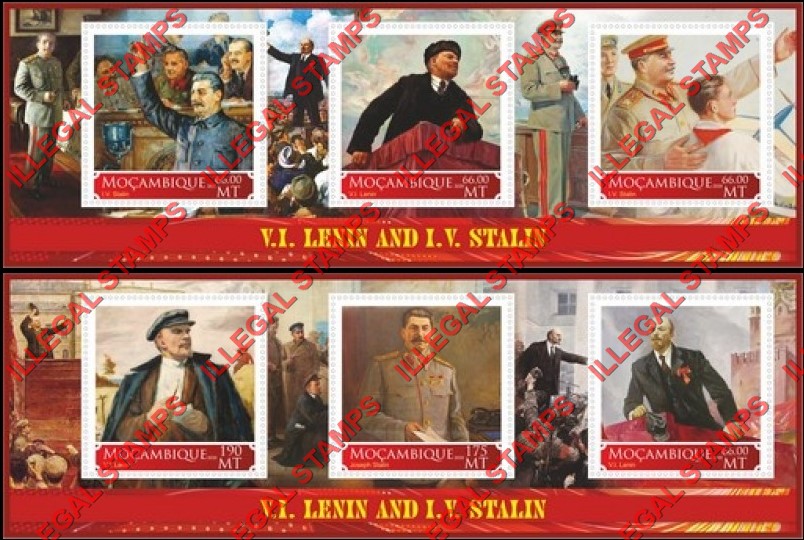  Mozambique 2020 Stalin and Lenin (different) Counterfeit Illegal Stamp Souvenir Sheets of 3