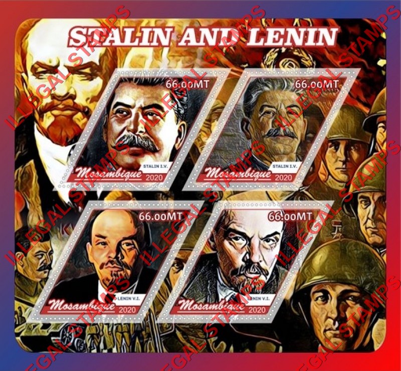  Mozambique 2020 Stalin and Lenin Counterfeit Illegal Stamp Souvenir Sheet of 4
