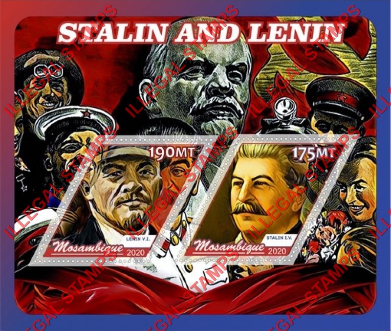  Mozambique 2020 Stalin and Lenin Counterfeit Illegal Stamp Souvenir Sheet of 2