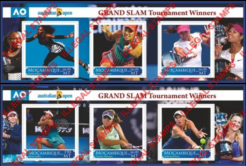  Mozambique 2020 Tennis Australian Open Grand Slam Winners Counterfeit Illegal Stamp Souvenir Sheets of 3