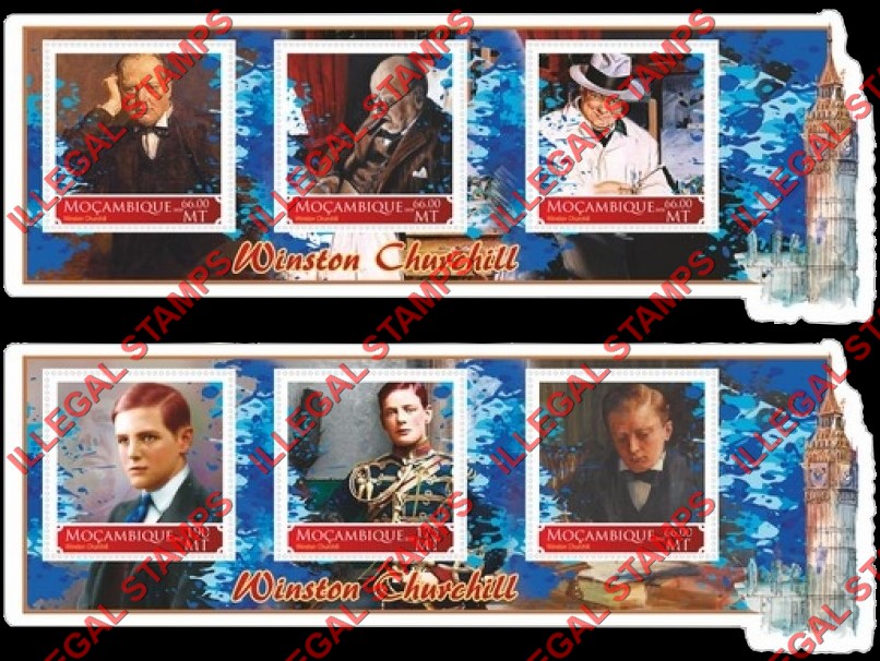  Mozambique 2020 Winston Churchill (different) Counterfeit Illegal Stamp Souvenir Sheets of 3