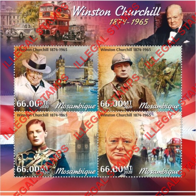  Mozambique 2020 Winston Churchill Counterfeit Illegal Stamp Souvenir Sheet of 4