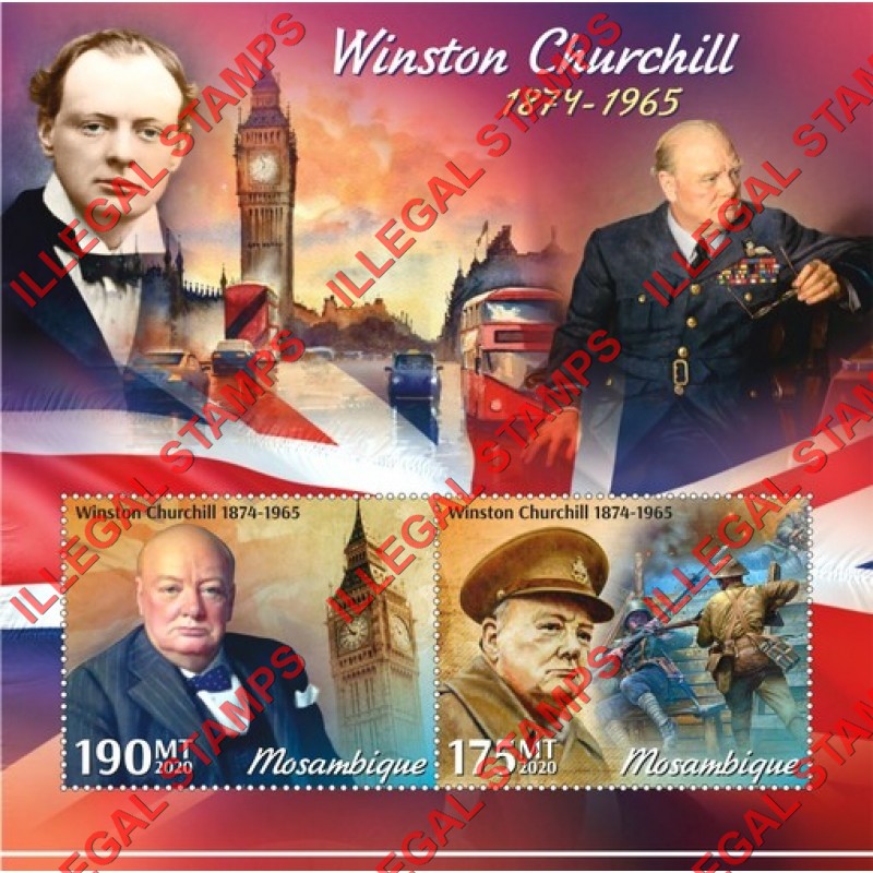  Mozambique 2020 Winston Churchill Counterfeit Illegal Stamp Souvenir Sheet of 2