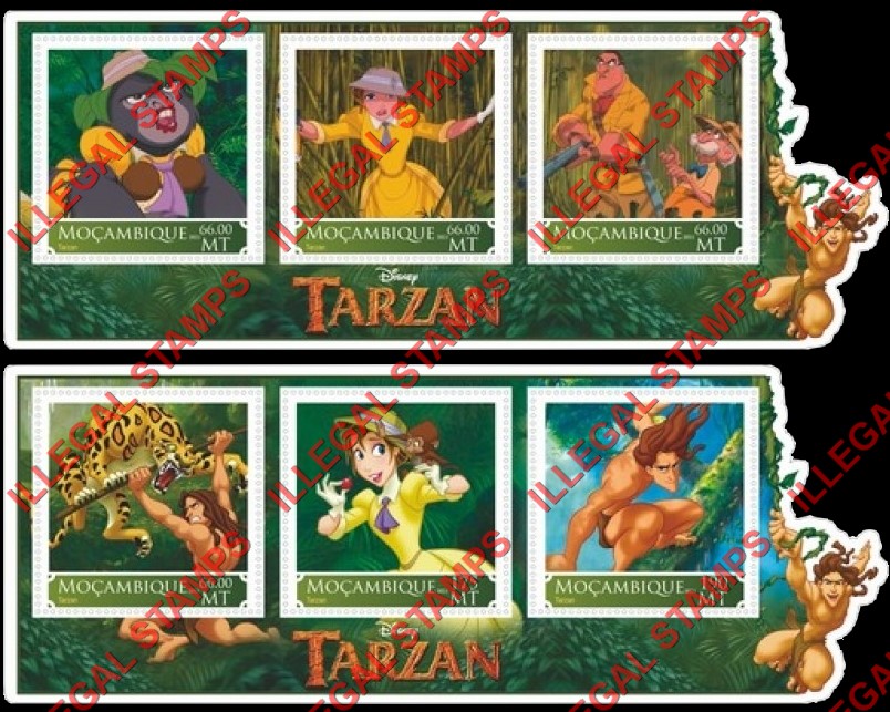  Mozambique 2021 Disney Tarzan Counterfeit Illegal Stamp Souvenir Sheets of 3