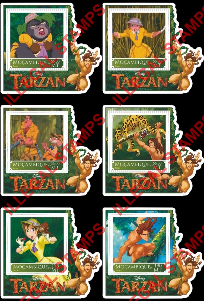  Mozambique 2021 Disney Tarzan Counterfeit Illegal Stamp Souvenir Sheets of 1