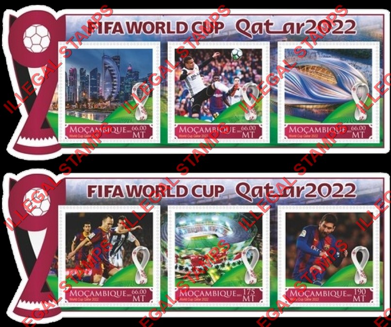  Mozambique 2021 FIFA World Cup Soccer in Qatar in 2022 Counterfeit Illegal Stamp Souvenir Sheets of 3