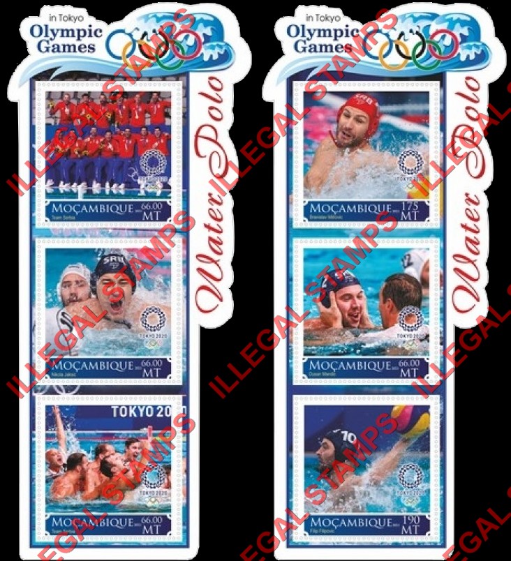  Mozambique 2021 Olympic Games in Tokyo in 2020 Water Polo Counterfeit Illegal Stamp Souvenir Sheets of 3
