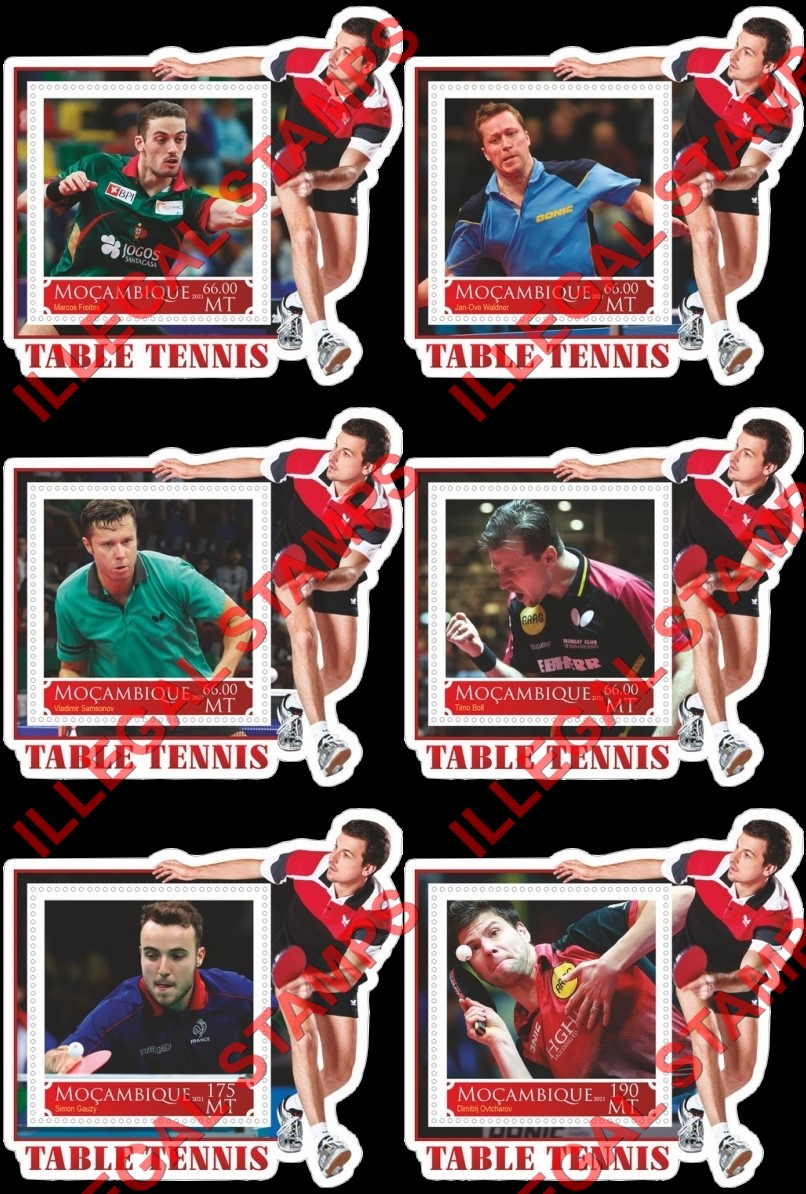  Mozambique 2021 Table Tennis Players Counterfeit Illegal Stamp Souvenir Sheets of 1