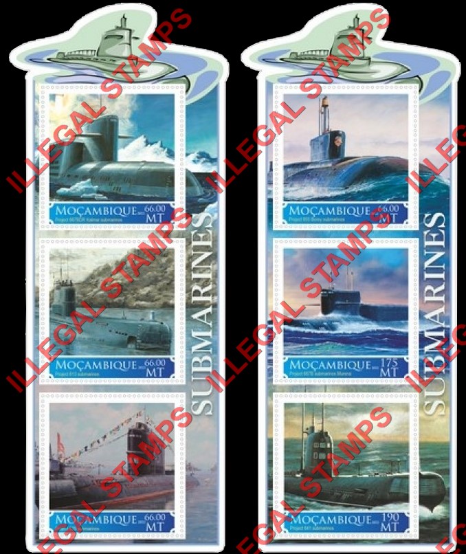  Mozambique 2022 Submarines Counterfeit Illegal Stamp Souvenir Sheets of 3