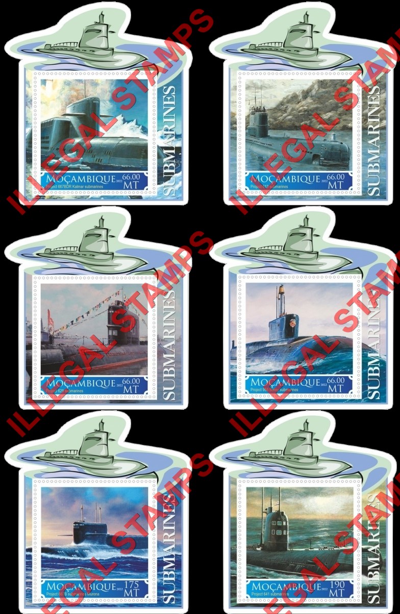  Mozambique 2022 Submarines Counterfeit Illegal Stamp Souvenir Sheets of 1