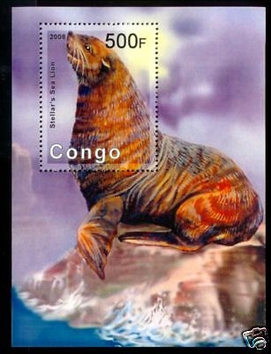 2008 Congo Stellar's Sea Lion Fantasy Label Souvenir Sheet of 1