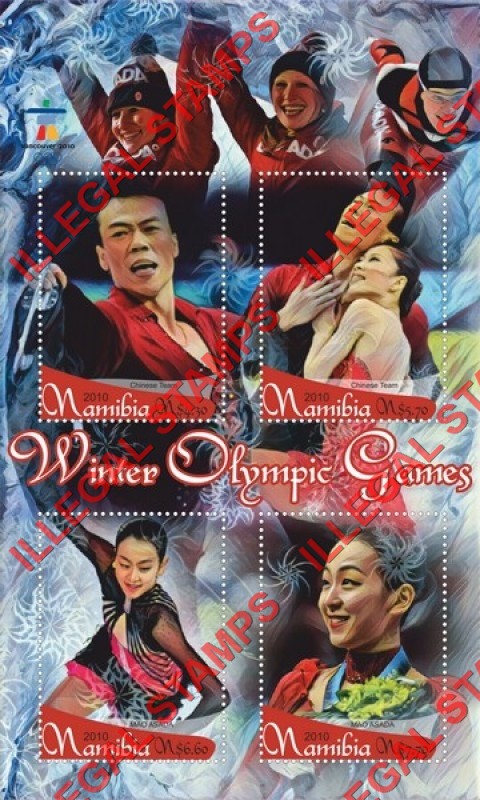 Namibia 2010 Winter Olympic Games Illegal Stamp Souvenir Sheet of 4