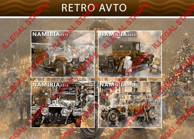 Namibia 2014 Automobiles Retro Avto Illegal Stamp Souvenir Sheet of 4