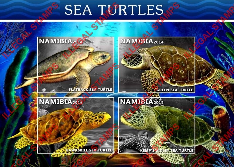 Namibia 2014 Sea Turtles Illegal Stamp Souvenir Sheet of 4