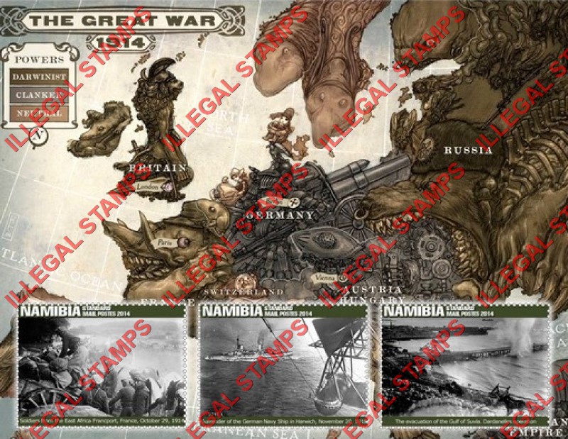 Namibia 2014 World War I The Great War in 1914 Illegal Stamp Souvenir Sheet of 3