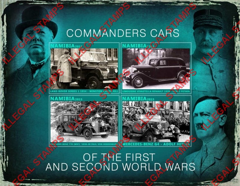 Namibia 2015 Commanders Cars of the First and Second World Wars Illegal Stamp Souvenir Sheet of 4