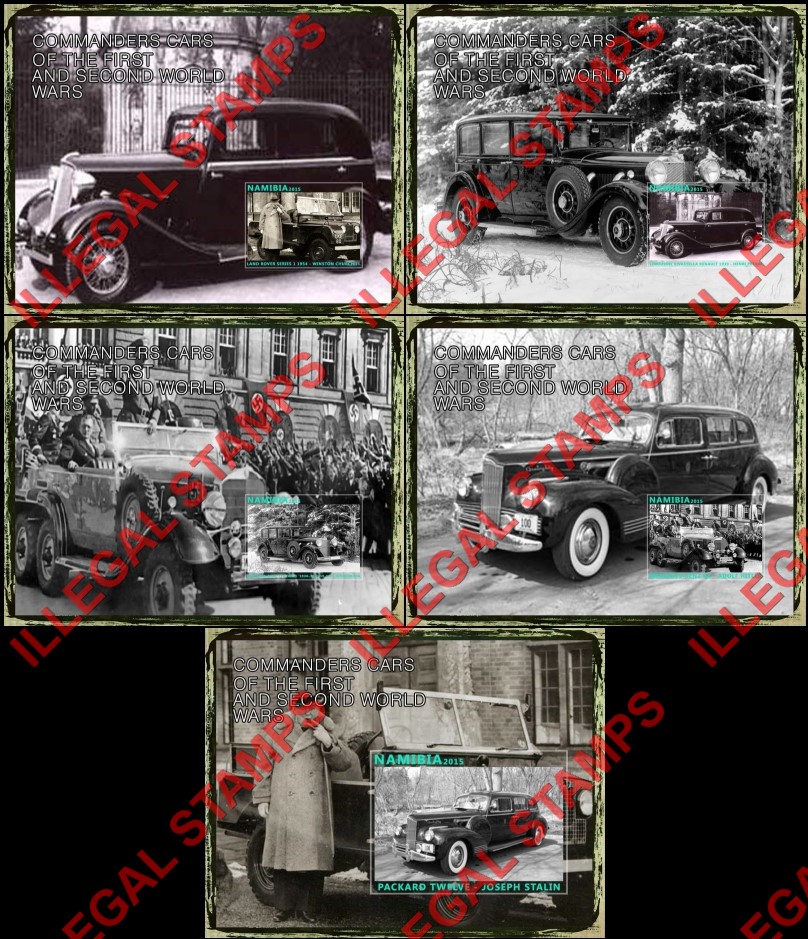 Namibia 2015 Commanders Cars of the First and Second World Wars Illegal Stamp Souvenir Sheets of 1