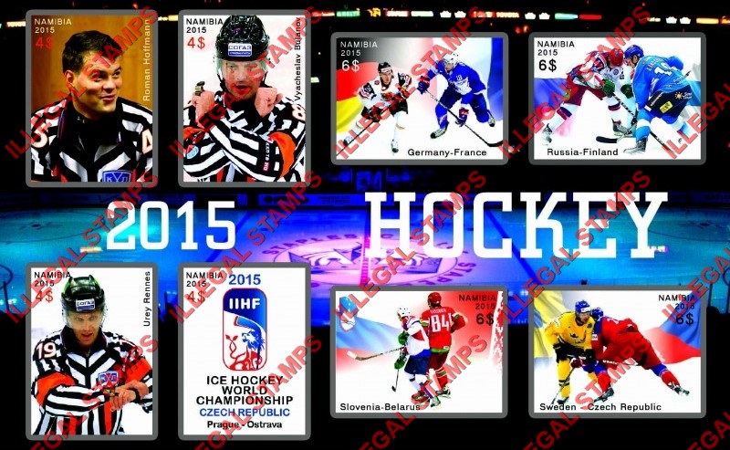 Namibia 2015 Ice Hockey World Championship Illegal Stamp Souvenir Sheet of 8
