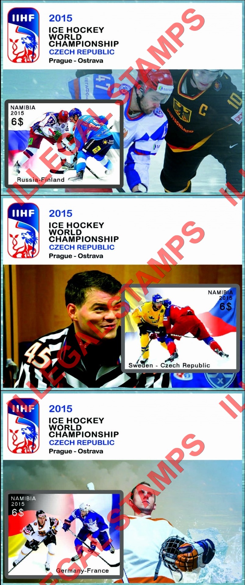Namibia 2015 Ice Hockey World Championship Illegal Stamp Souvenir Sheets of 1 (Part 1)