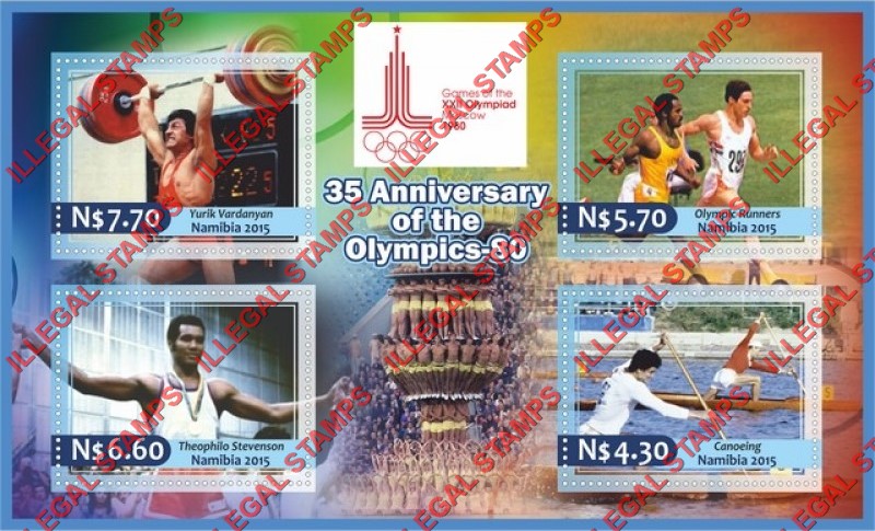 Namibia 2015 Olympic Games in Moscow in 1980 Illegal Stamp Souvenir Sheet of 4