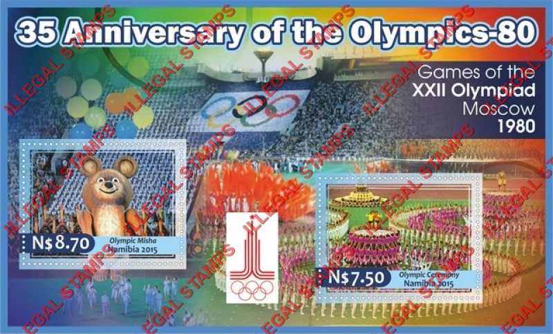 Namibia 2015 Olympic Games in Moscow in 1980 Illegal Stamp Souvenir Sheet of 2