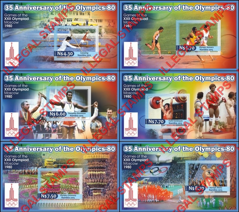 Namibia 2015 Olympic Games in Moscow in 1980 Illegal Stamp Souvenir Sheets of 1