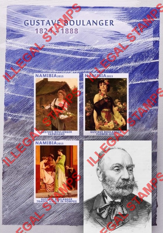 Namibia 2015 Paintings by Gustave Boulanger Illegal Stamp Souvenir Sheet of 3
