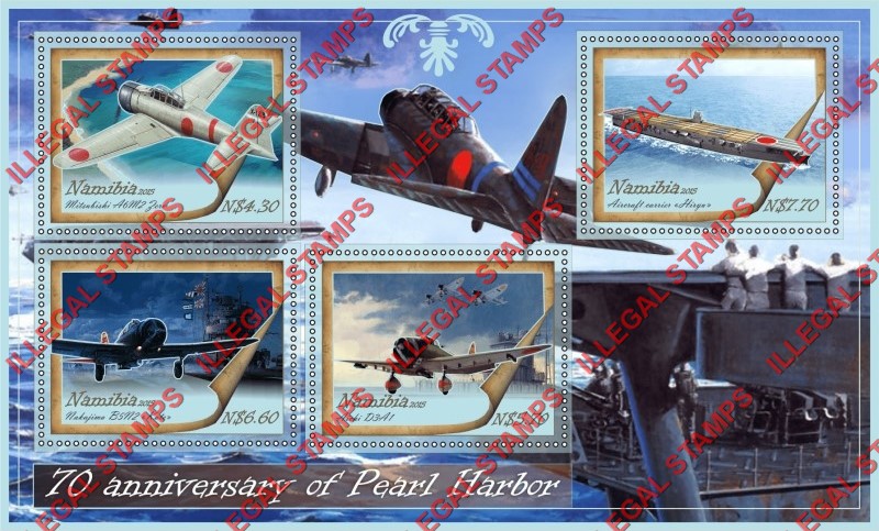 Namibia 2015 Pearl Harbor Illegal Stamp Souvenir Sheet of 4