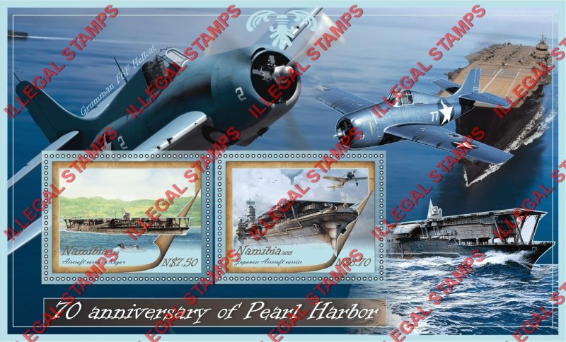 Namibia 2015 Pearl Harbor Illegal Stamp Souvenir Sheet of 2