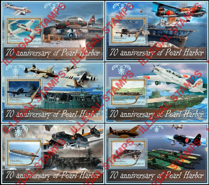 Namibia 2015 Pearl Harbor Illegal Stamp Souvenir Sheets of 1