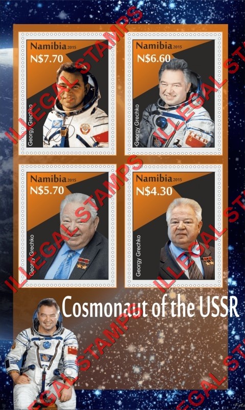 Namibia 2015 Space Georgy Grechko Cosmonauts of the USSR Illegal Stamp Souvenir Sheet of 4