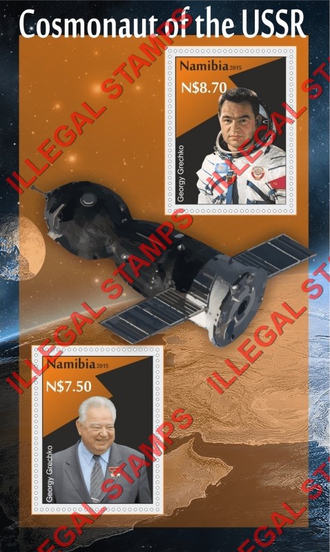 Namibia 2015 Space Georgy Grechko Cosmonauts of the USSR Illegal Stamp Souvenir Sheet of 2