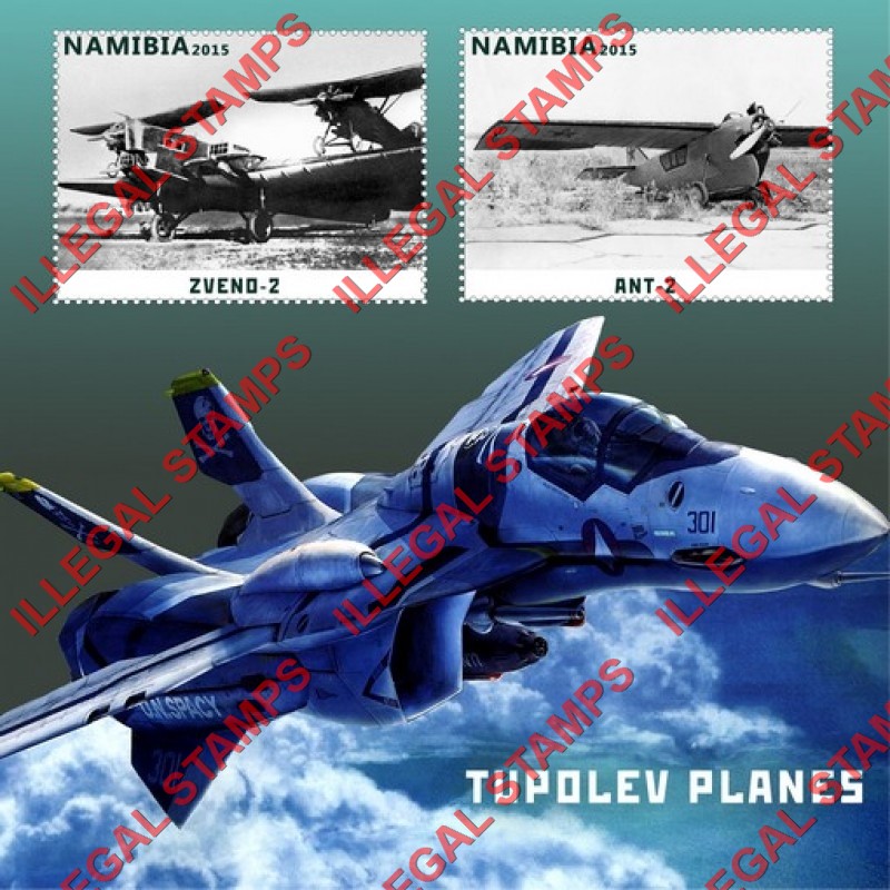 Namibia 2015 Tupolev Aircraft (different) Illegal Stamp Souvenir Sheet of 2