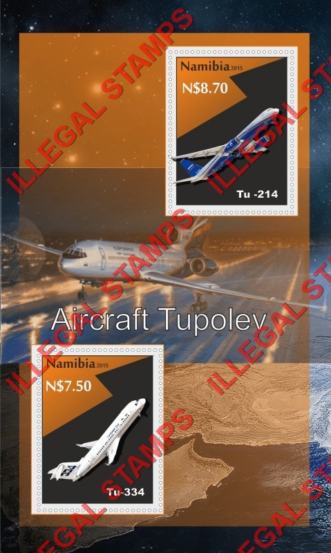 Namibia 2015 Tupolev Aircraft Illegal Stamp Souvenir Sheet of 2