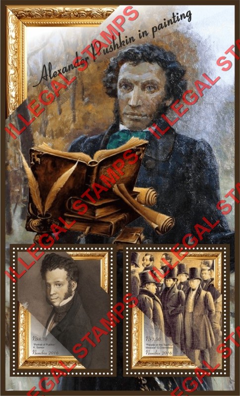 Namibia 2016 Alexander Pushkin in Paintings Illegal Stamp Souvenir Sheet of 2