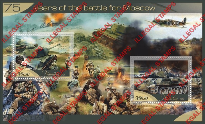 Namibia 2016 Battle for Moscow Illegal Stamp Souvenir Sheet of 2